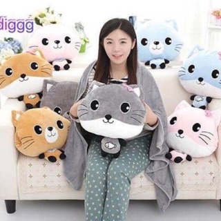 พร้อมส่ง หมอนผ้าห่ม ตุ๊กตาแมว