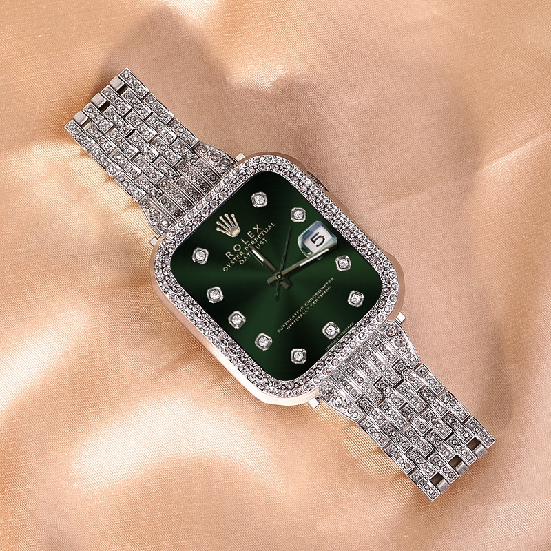 เคส + สายนาฬิกา Apple Watch ฟุ่มเฟือย รูปสี่เหลี่ยมขนมเปียกปูน Apple Watch series 7 6 5 4 3, Apple Watch SE Straps เคส apple watch iwatch 41mm 45mm 38mm,40mm,42mm,44mm สาย applewatch and เคส applewatch series 7