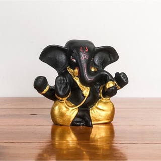 พิฆเนศ พระพิฆเนศ ganesha ประทานพร สีดำอินเดีย องค์เล็กสูง5.5cm. ตั้งหน้ารถ โต๊ะทำงาน