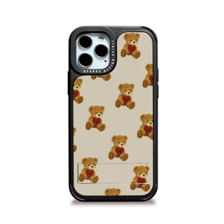 【Korean Phone Case】 Beige Heart Bear Dparks Card Pocket Anti Shock Protective Bumper Case for Compatible for iPhone SAMSUNG 12 Pro mini Max 11 pro max xs xr se2 NOTE20 S20 21 10 Couple case