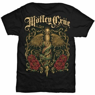 ROUNDคอลูกเรือNeckเสื้อยืด พิมพ์ลายวงร็อค Motley Crue Dr Feelgood Dagger สีดํา สไตล์คลาสสิก-4XL