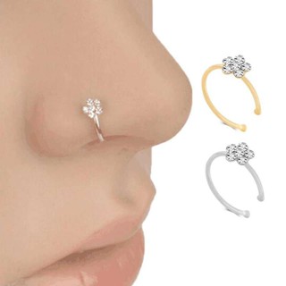 ห่วงจมูก ต่างหู ตุ้มหู จิว ห่วงปวก Women Fashion Jewelry Ring Crystal Flowers Charm Nose Ring Body Jewelry - 1 ข้าง