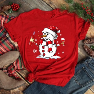 เสื้อยืด Christmas Wine Glass T Shirt Women Cute Holiday Winter New Year Tshirt Top Happy Merry Christmas Cartoon