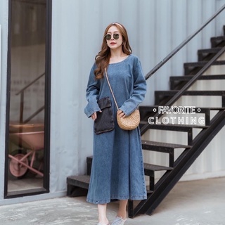 🌈🌿🌼🌺🌸💙🇰🇷 Jeans Long Sleeve Maxi Dress Big Pocket