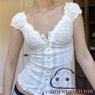 Women Fashion T shirt Puff Short Sleeve V-Neck Blouses Crop Tops Y2k