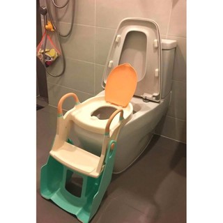 2 in 1 potty trainer ที่นั่งรองชักโครกมีบันได+กระโถน สีครีม พรีเมี่ยมเกรด#1