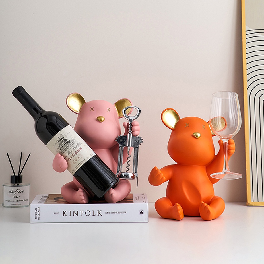 Nordic Bear Wine Rack Resin Modern Home Living Room Decoration Bar TV ...