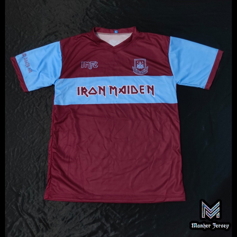 West Ham Retro Iron Maiden เสื้อแข่งแบบกําหนดเองการพิมพ์เต็มรูปแบบ