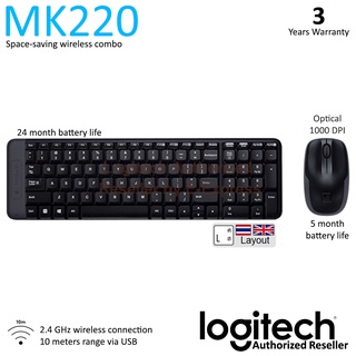 Logitech Wireless Keyboard and Mouse รุ่น MK220 แป้นภาษาไทย/อังกฤษ ของแท้ ประกันศูนย์ 3ปี เมาส์และคีย์บอร์ด ไร้สาย