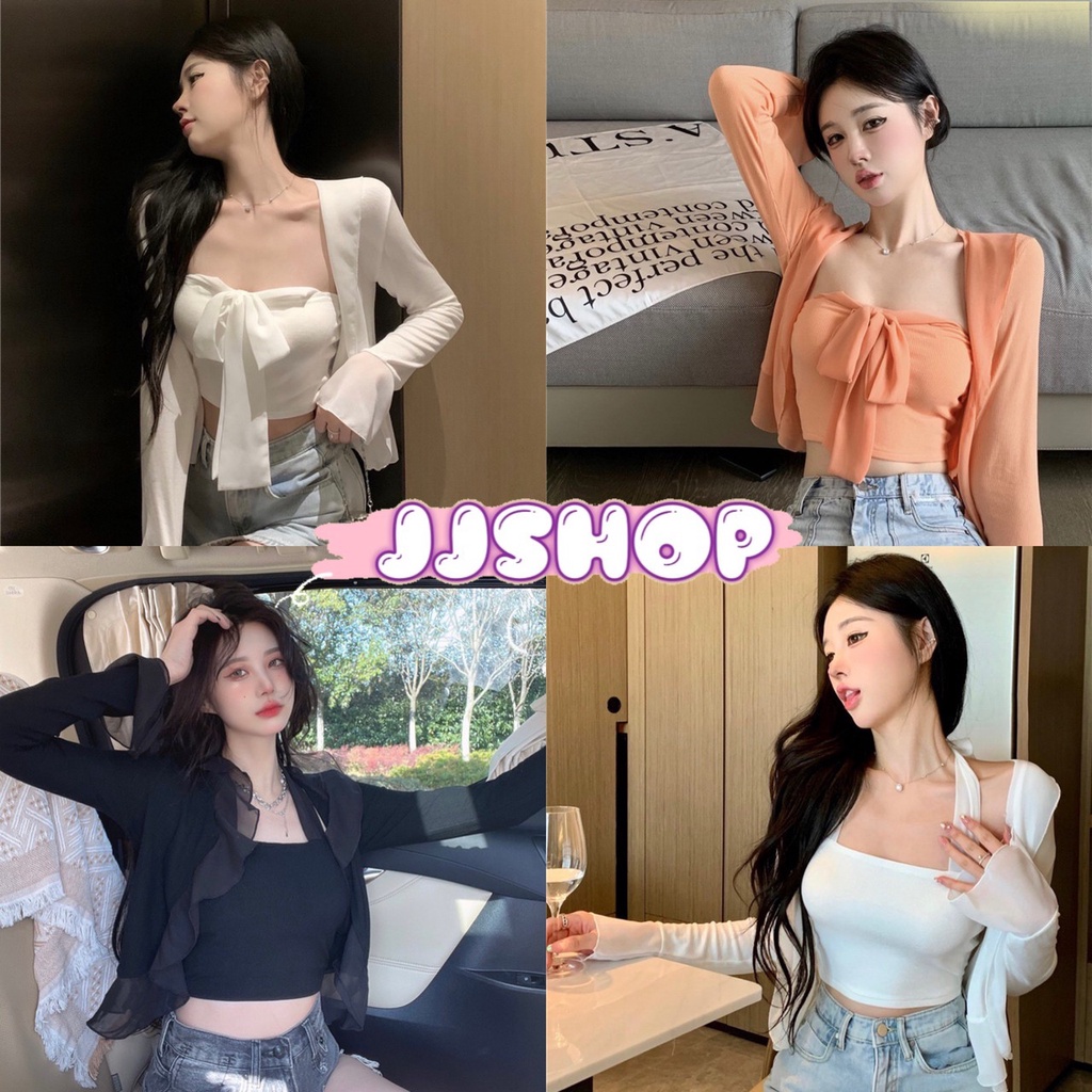 JJ Shop​ ​พร้อมส่ง เสื้อไหมพรมคล้องคอ+เสื้อคลุมไหมพรม น่ารักใส่สบายมาก "56057+56057-1" -N