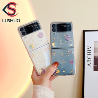 Lushuo เคสโทรศัพท์มือถือแบบใส แต่งกลิตเตอร์ ลายดาวน่ารัก สําหรับ Samsung Galaxy Z Flip 3 5G and Z Flip 4 Z Flip3 ZFlip3 ZFlip 3 Z Flip4 ZFlip 4