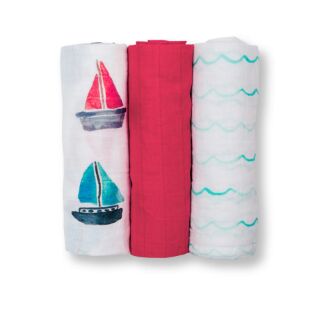 Lulujo ผ้าอ้อมมัสลินคอตตอน 3-Pack Cotton Mini Muslin Cloths - Sailboats