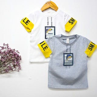 【พร้อมส่ง 】เสื้อยืดเด็ก เสื้อแขนสั้นสำหรับเด็ก สีขาว&amp;เทา