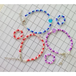กำไลลูกปัดหัวใจ❤️💙💜 + แหวน handmade🌈ฟรีไซส์