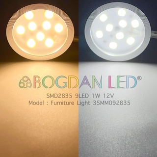 LED Furniture Light, 9LED 2835SMD 1W 35MM 12V สำหรับภายนอก-ภายในอาคาร ไฟติดผนัง ไฟติดตู้โชว์ สีขาว,สีวอมไวท์ หน้าขุ่น