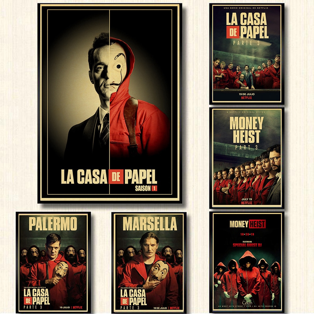 โปสเตอร์กระดาษคราฟท์ พิมพ์ลาย Spain TV SHOWS Money Heist Season 3 สไตล์วินเทจ สําหรับตกแต่งบ้าน ห้องนอน บาร์