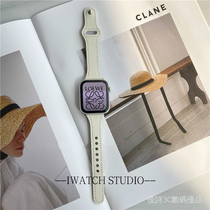 สายนาฬิกาข้อมือหนังแท้ ขนาดเล็ก สําหรับ applewatch S9 8 7 6 SE iwatch 40 45 45 41 มม.