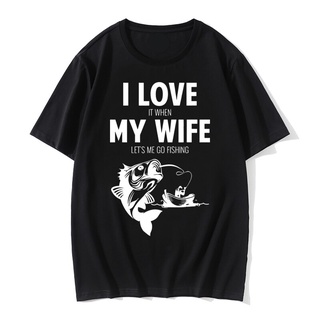 เสื้อยืดวินเทจเสื้อยืด พิมพ์ลาย I Love If My Wife Lets Me Go Fishing สุดเท่ เหมาะกับของขวัญวันเกิด สําหรับแฟนสามีS-5XL