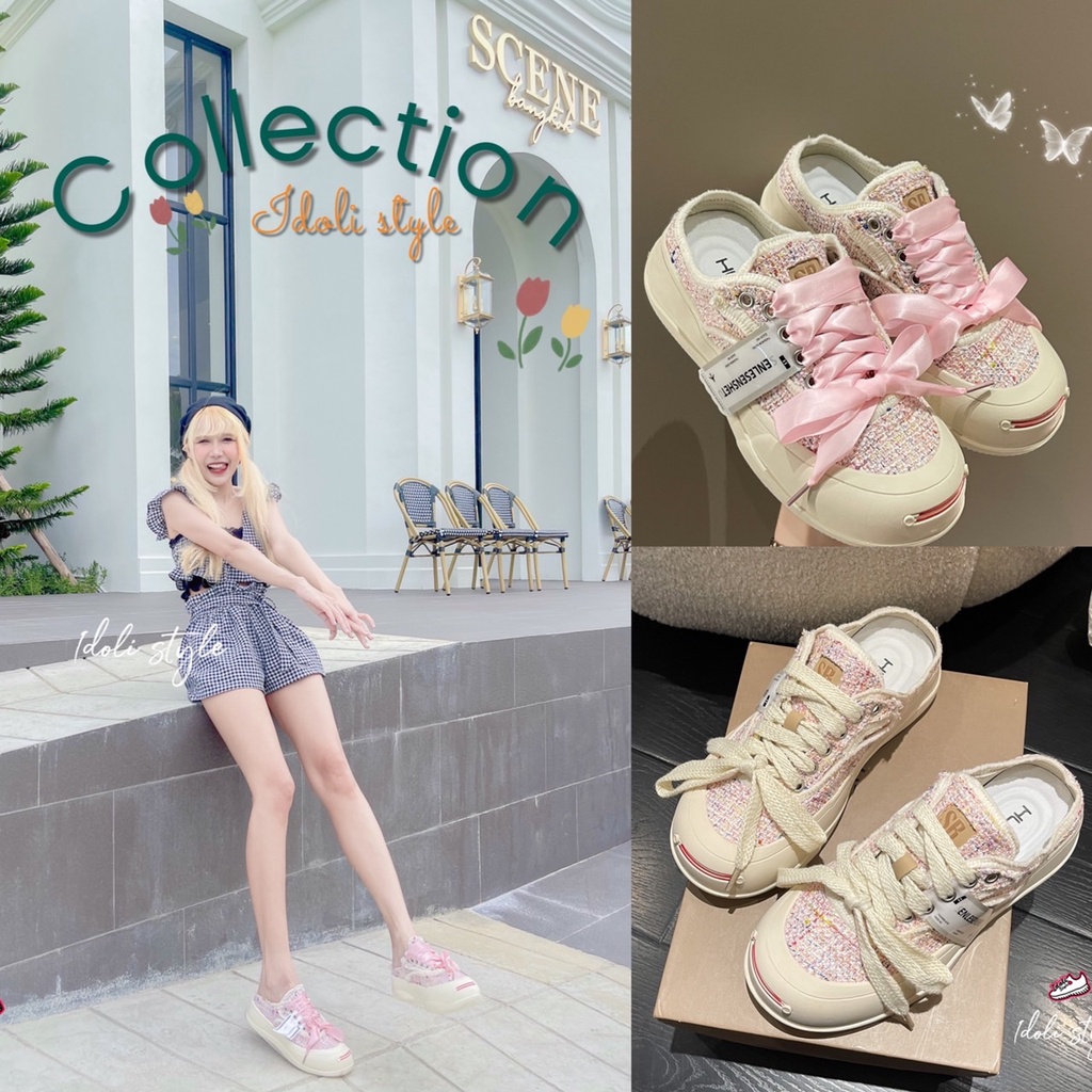 Idoli style รองเท้าผ้าใบเสริมส้นแนวเกาหลี พร้อมส่งในไทย