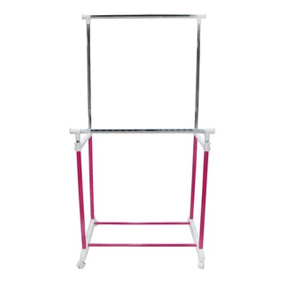 ราวแขวนบาร์คู่ ปรับระดับ 81x43x90 ซม. สีชมพู ADJUSTABLE CLOTHES RACK PLIM 2-RAIL 81X43X90CM PINK