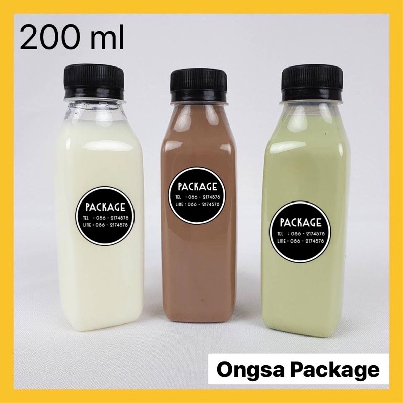 ขวดพลาสติก ขนาด 200 ml ทรงสี่เหลี่ยม ( 50 ใบ / 120 ใบ+พร้อมฝา เลือกสีฝาได้) ขวด บรรจุเครื่องดื่ม พลาสติกใส PET