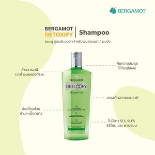 BERGAMOT เบอกาม็อท DETOXIFY ( ขวดสีเขียว ) สูตรประจุบวก สำหรับผมธรรมดา/ มัน มีให้เลือก 2 แพ็คเกจ