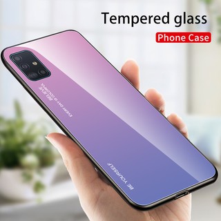 Samsung A31 A51 A50 A50S A30S A21S A20S A20E A20 A30 Android TPU Phone Glass Case กรณีที่โทรศัพท์แก้วสีทนต่อการสึกหรอและป้องกันรอยขีดข่วน