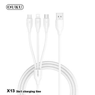 OUKU X13 สายชาร์จ 3in1 1m 3 หัว for L/Micro/Type-C ใช้ง่าย ชาร์จเร็ว เส้นเดียวชาร์จได้ทุกเครื่อง