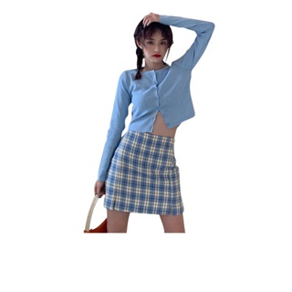 โปรโมชั่น : Cicishopพร้อมส่งเสื้อครอปแขนยาวงานไหมพรม5203
