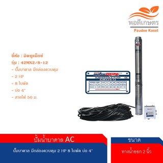 ปั๊มบาดาล มิตซูแม็กซ์ มีกล่องควบคุม 2 HP 8 ใบพัด บ่อ 4" ระบบ AC