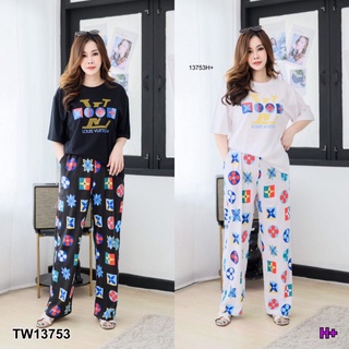 MM13753 Set 2 ชิ้น #สาวอวบ เสื้อยืดแขนสั้น+กางเกงขากระบอก Set of 2 pieces #chubby girl, short sleeve t-shirt + cylinder