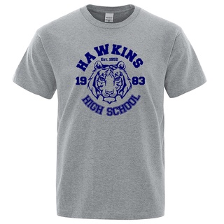 เสื้อยืด ผ้าฝ้าย พิมพ์ลาย Hawkins ทรงหลวม โอเวอร์ไซซ์ สไตล์ฮาราจูกุ สตรีท แฟชั่นสําหรับผู้ชายS-5XL