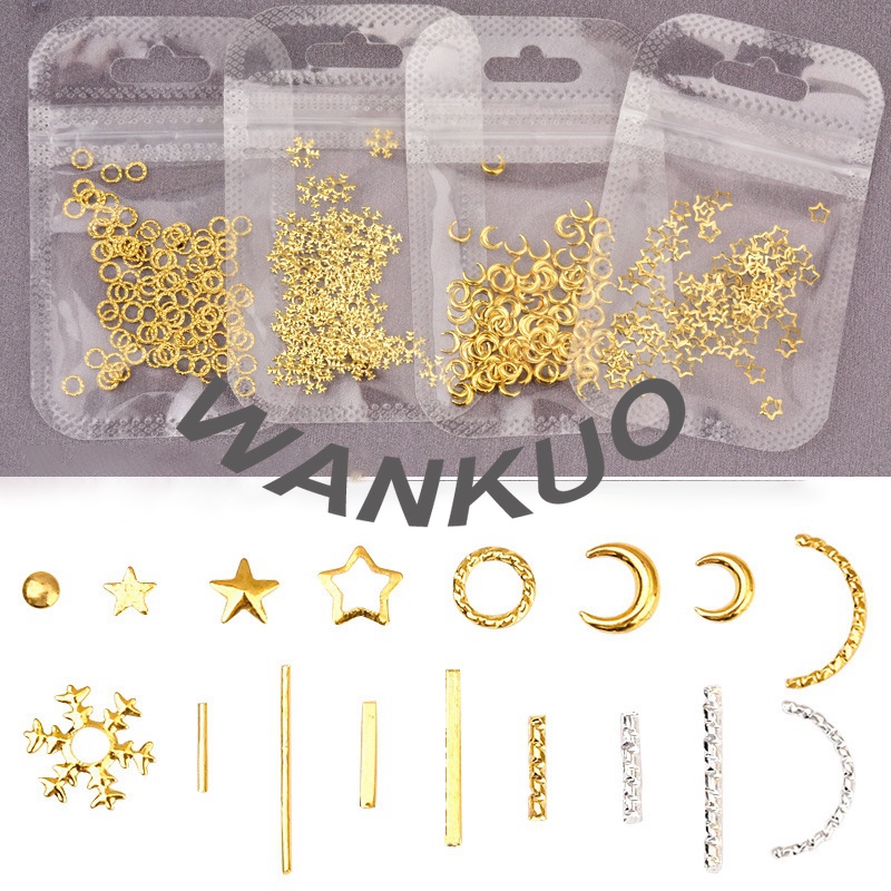 【WANKUO】เล็บปลอม โลหะ ทองแดง ลายดวงจันทร์ ดาว สีทอง สําหรับผู้หญิง