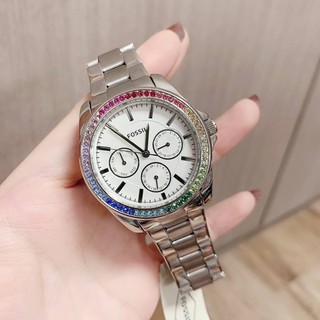 (ผ่อน0%) นาฬิกา FOSSIL Janice Multifunction Silver-Tone Stainless Steel Watch BQ3613 สี Silver หน้าปัด สีขาว ขนาด 38 มิล