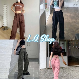 L.A Shop พร้อมส่ง กางเกงยีนส์ขายาว มาพร้อมเชือกตรงเข็มขัดทรง cargo ใส่แล้วเท่ดูมีเสน่ห์ "198-NZ"