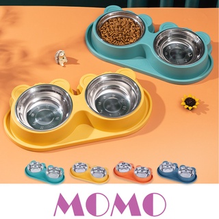 MOMO ชามหมี (BO191) ชามอาหารหมา ชามอาหารแมว 2ช่อง ชามใส่อาหารสัตว์เลี้ยง food bowl