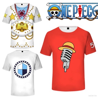 เสื้อยืดสีขาวผู้ชาย - SY1อะนิเมะONEPIECEสีแดงเสื้อแขนสั้นเสื้อแขนสั้นลําลองหลวมเสื้อยืดคอสเพลย์ลูฟี