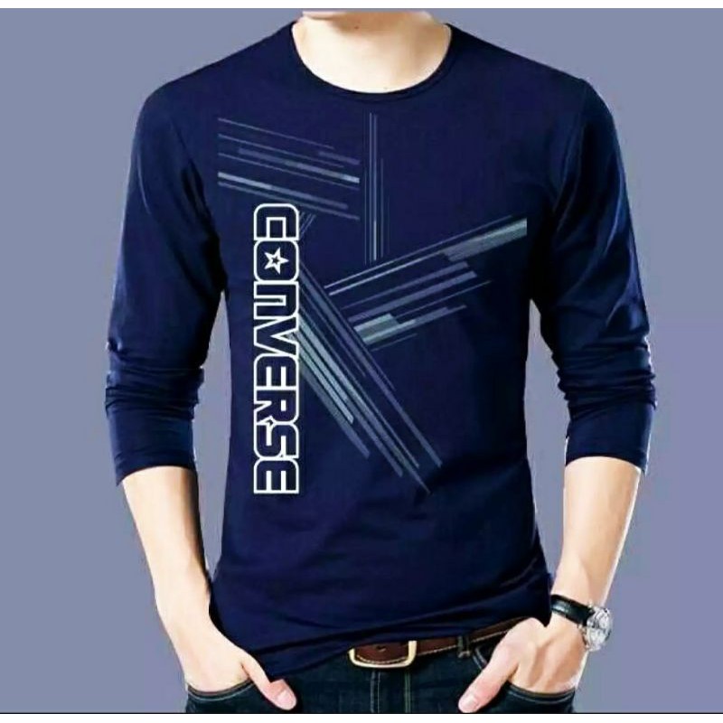 Converse เสื้อยืดลําลองสําหรับผู้ชายแขนยาวพิมพ์ลายสไตล์เกาหลี Ootd Good Fyp