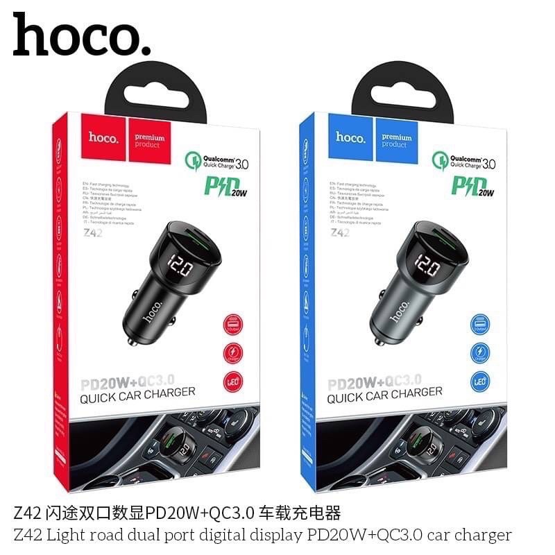 Hoco​ Z42 แท้100% หัวชารจ์​รถรุ่นใหม่ล่าสุด​ PD20W+QC3.0​A​ พร้อมหน้าจอ LCD Digital Display jr_gadge