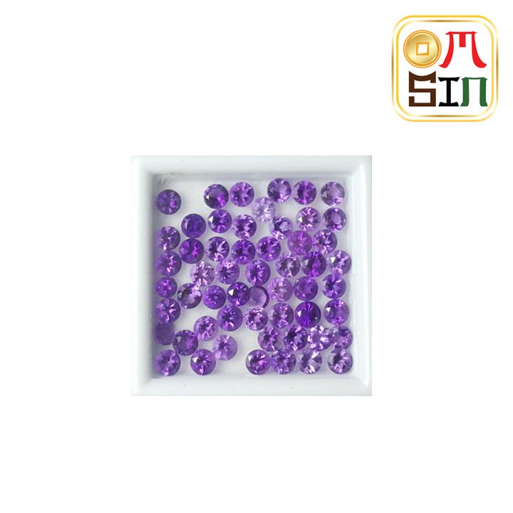 A097 3 มิล 1 เม็ด ม่วงอ่อน อเมทิสต์ พลอย AMETHYST สีม่วง กลม ก้นเพชร พลอยดิบ ไม่เผา ธรรมชาติแท้ 100%
