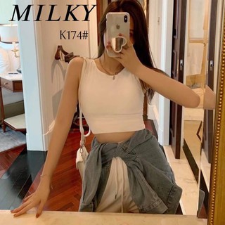 (Milky brand)Ⓜสายเดี่ยวทรงเกาะอก มีสีพื้นและขอบตัด สายเดี่ยวแฟชั่น เสื้อผ้าเเฟชั่น เสื้อเเฟชั่น