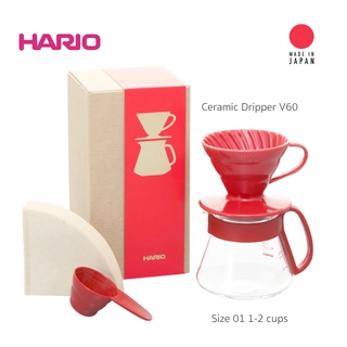 Hario V60 Dripper Ceramic set (VDS-3012R) ชุดดริปเซ็ท ขนาด 1-2 Cups สีแดง