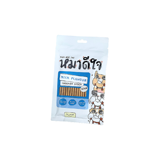 หมาดีใจ - สติ๊กไก่แท่งชนิดนิ่ม [รสนม] ขนาด 70g - Chicken Stick Milk Flavor