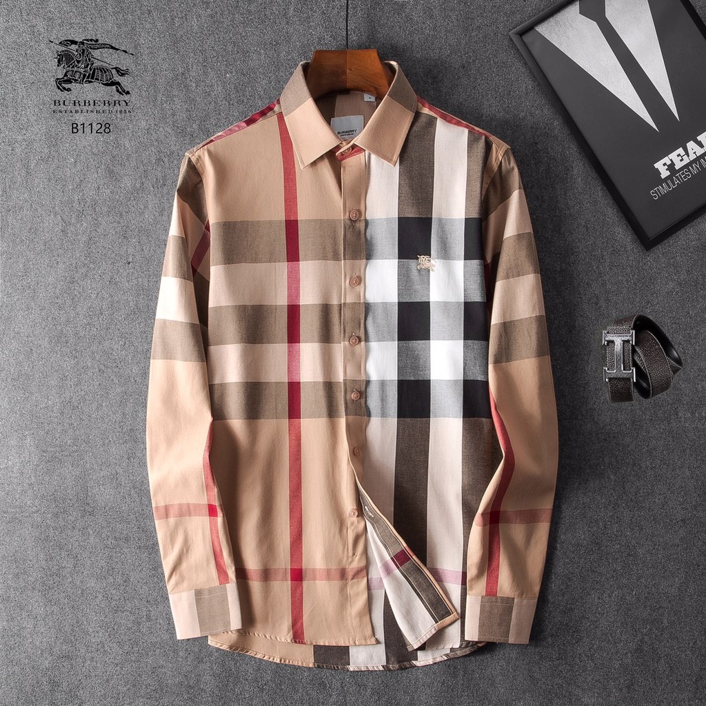 อันดับ1ในshopee เสื้อเชิ้ตแขนยาวผู้ชายBurberryลายสก็อต ผ้าcotton100% เสื้อเชิ้ตแขนยาวเบอร์เบอรี่