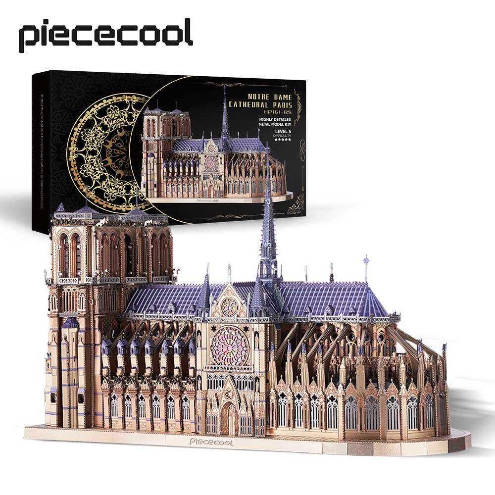 Piececool 3D โลหะชุดสําหรับผู้ใหญ่ Notre Dame De Paris Church โลหะชุดภาษาฝรั่งเศสคํา Cathedral Building Kit