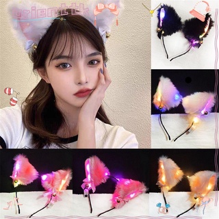 Orienttk 1Pc Fashion Cat Ear Headband Plush Adult Teens Furry With LED Light Cosplay Headwear