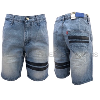 JEANSEXPRESS Mens Jeans กางเกงยีนส์ขาสั้นชาย สีบลูฟอกแถบหนัง Size 28-36 รับชำระปลายทาง