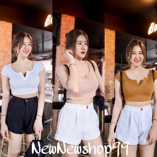 เสื้อครอป​ เสื้อคอเว้า เสื้อครอปแขนสั้น​ ผ้าร่องงานสวย