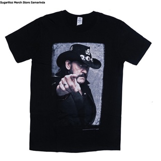 คอลูกเรือเสื้อยืดคอกลมLemmy Pointing เสื้อเชิ้ต วงดนตรีถ่ายภาพ (พิมพ์ลายด้านหลัง) - Mผ้าฝ้ายแท้