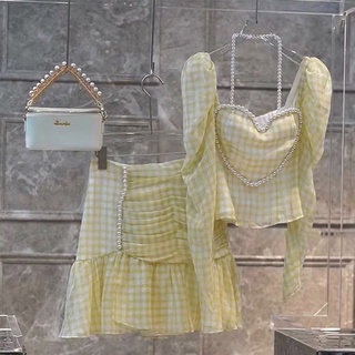 ชุดเข้าเซ็ทผู้หญิงเสื้อ+กระโปรงสีเหลือง lemon lime🍋 น่ารักฟรุ้งฟริ้งสุดๆ